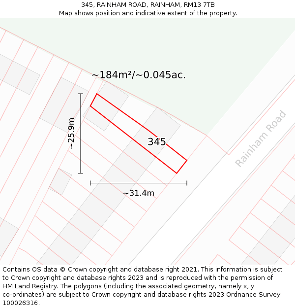 345, RAINHAM ROAD, RAINHAM, RM13 7TB: Plot and title map