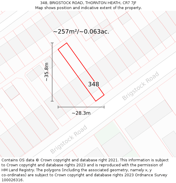 348, BRIGSTOCK ROAD, THORNTON HEATH, CR7 7JF: Plot and title map