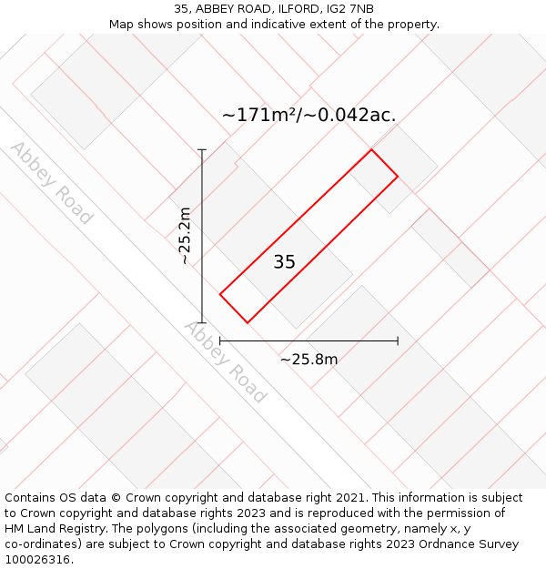 35, ABBEY ROAD, ILFORD, IG2 7NB: Plot and title map