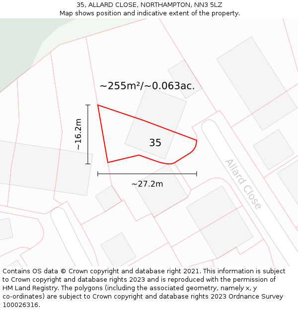 35, ALLARD CLOSE, NORTHAMPTON, NN3 5LZ: Plot and title map