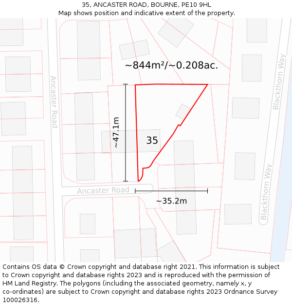 35, ANCASTER ROAD, BOURNE, PE10 9HL: Plot and title map