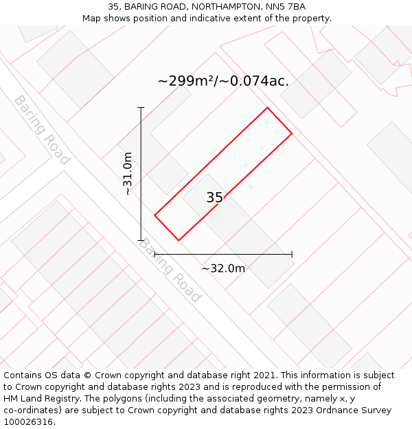 35, BARING ROAD, NORTHAMPTON, NN5 7BA: Plot and title map