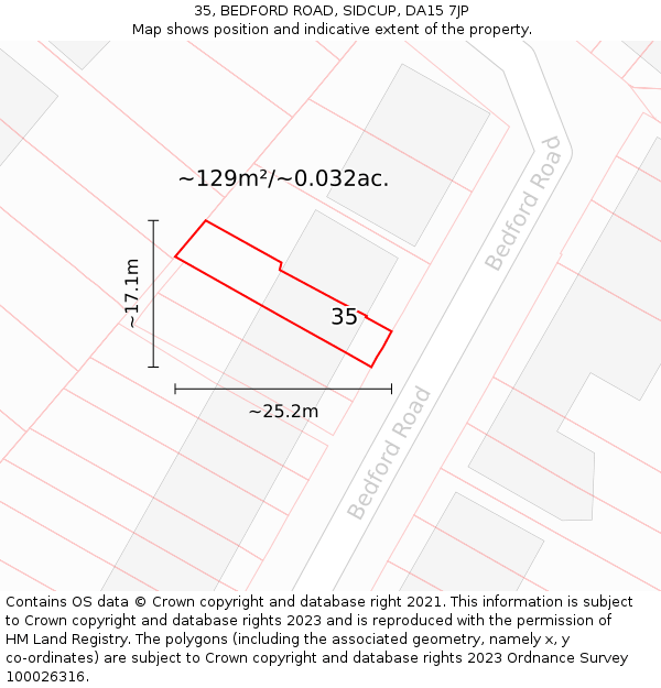 35, BEDFORD ROAD, SIDCUP, DA15 7JP: Plot and title map