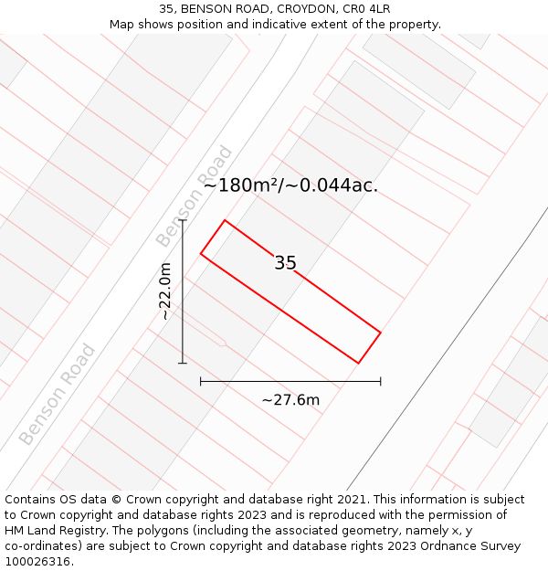 35, BENSON ROAD, CROYDON, CR0 4LR: Plot and title map
