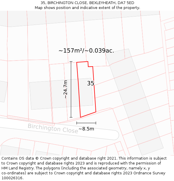 35, BIRCHINGTON CLOSE, BEXLEYHEATH, DA7 5ED: Plot and title map