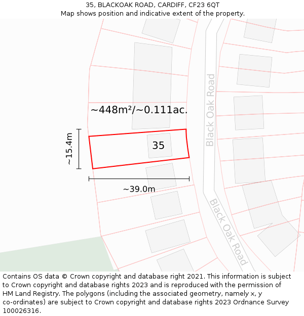 35, BLACKOAK ROAD, CARDIFF, CF23 6QT: Plot and title map
