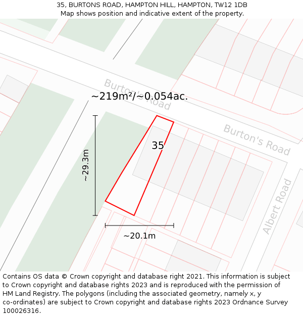 35, BURTONS ROAD, HAMPTON HILL, HAMPTON, TW12 1DB: Plot and title map