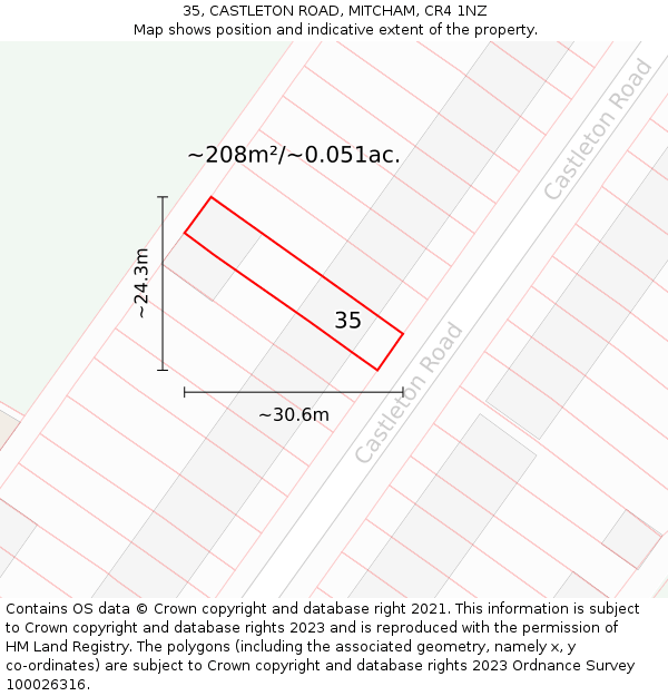35, CASTLETON ROAD, MITCHAM, CR4 1NZ: Plot and title map