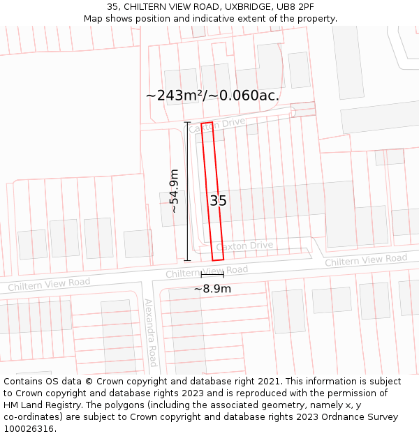 35, CHILTERN VIEW ROAD, UXBRIDGE, UB8 2PF: Plot and title map