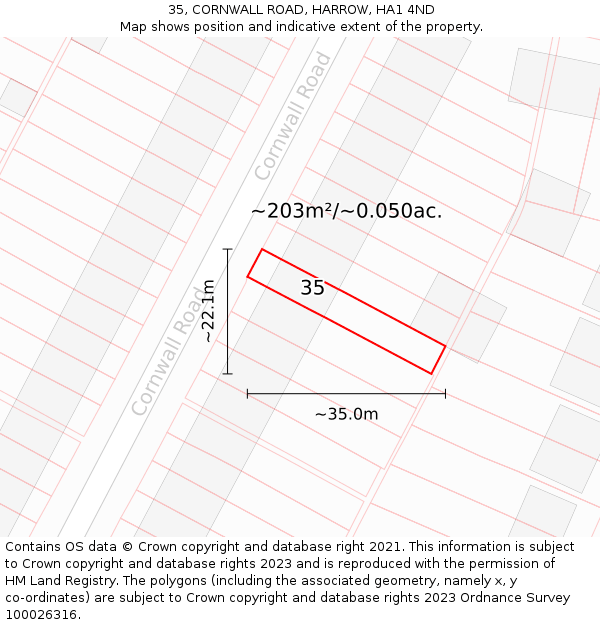 35, CORNWALL ROAD, HARROW, HA1 4ND: Plot and title map