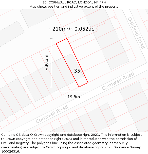 35, CORNWALL ROAD, LONDON, N4 4PH: Plot and title map