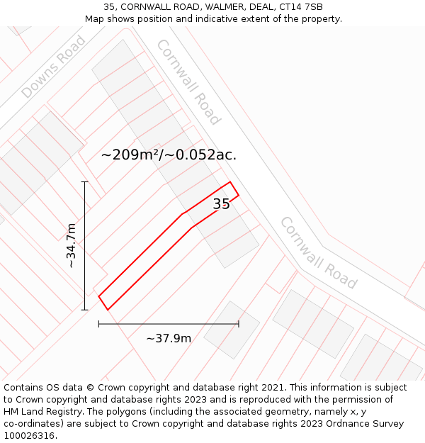35, CORNWALL ROAD, WALMER, DEAL, CT14 7SB: Plot and title map