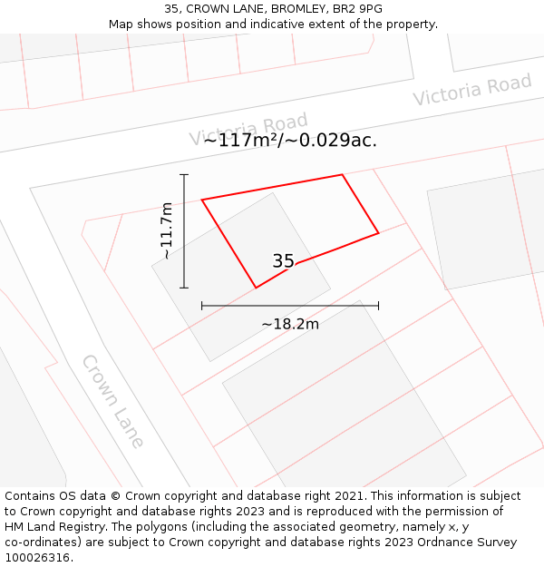 35, CROWN LANE, BROMLEY, BR2 9PG: Plot and title map
