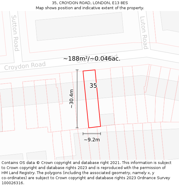 35, CROYDON ROAD, LONDON, E13 8ES: Plot and title map