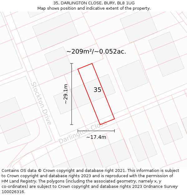 35, DARLINGTON CLOSE, BURY, BL8 1UG: Plot and title map