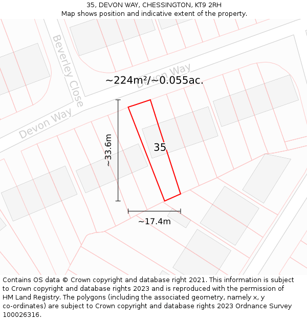 35, DEVON WAY, CHESSINGTON, KT9 2RH: Plot and title map