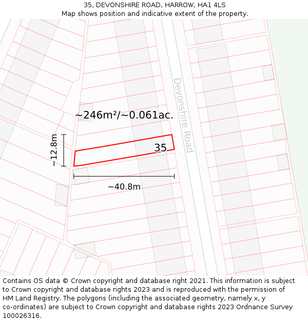 35, DEVONSHIRE ROAD, HARROW, HA1 4LS: Plot and title map