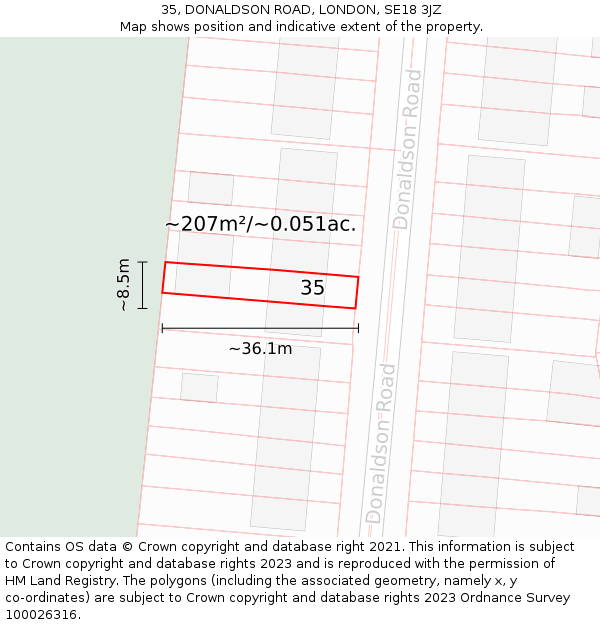 35, DONALDSON ROAD, LONDON, SE18 3JZ: Plot and title map