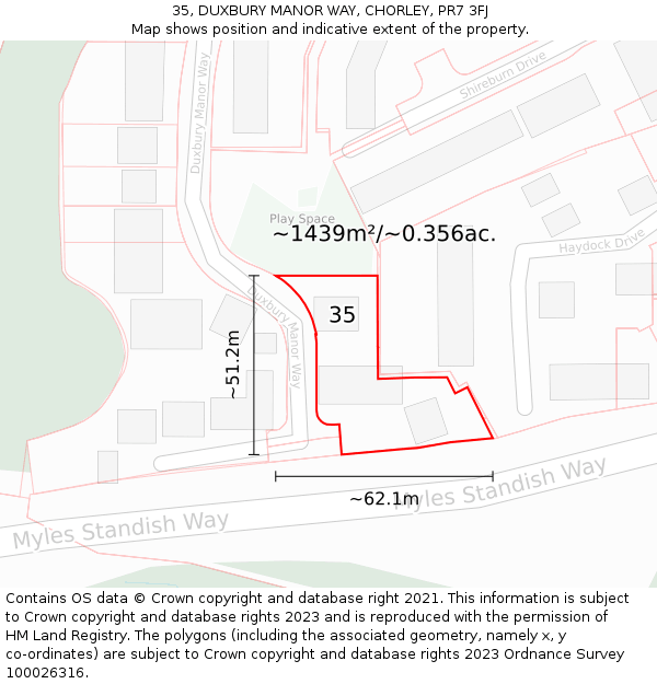 35, DUXBURY MANOR WAY, CHORLEY, PR7 3FJ: Plot and title map