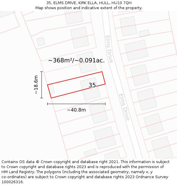 35, ELMS DRIVE, KIRK ELLA, HULL, HU10 7QH: Plot and title map