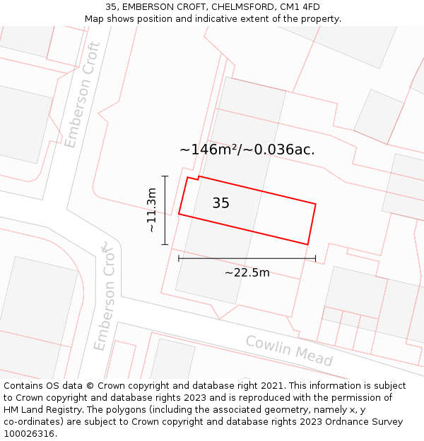 35, EMBERSON CROFT, CHELMSFORD, CM1 4FD: Plot and title map