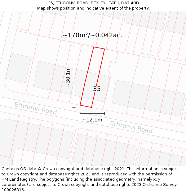 35, ETHRONVI ROAD, BEXLEYHEATH, DA7 4BB: Plot and title map
