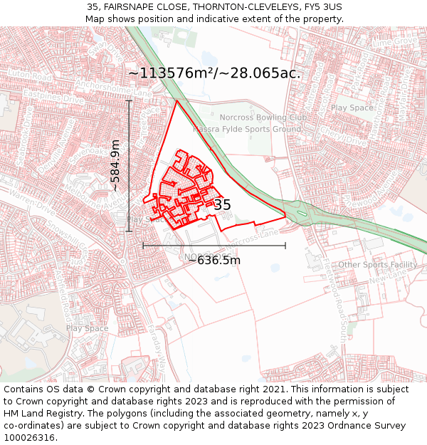 35, FAIRSNAPE CLOSE, THORNTON-CLEVELEYS, FY5 3US: Plot and title map