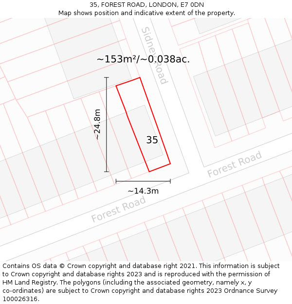 35, FOREST ROAD, LONDON, E7 0DN: Plot and title map