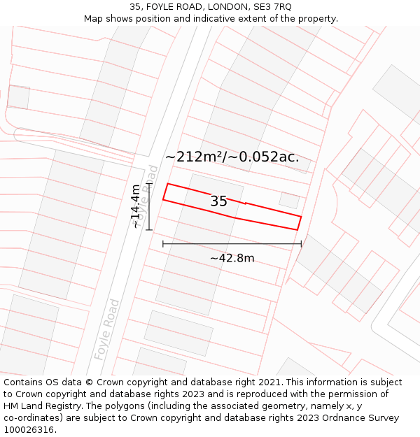 35, FOYLE ROAD, LONDON, SE3 7RQ: Plot and title map