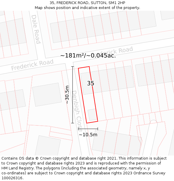 35, FREDERICK ROAD, SUTTON, SM1 2HP: Plot and title map