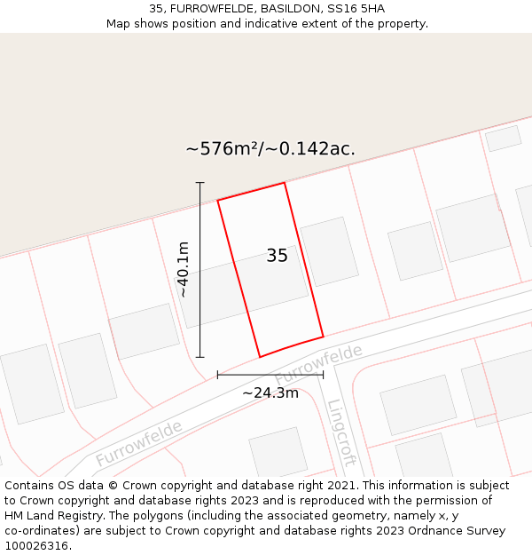 35, FURROWFELDE, BASILDON, SS16 5HA: Plot and title map