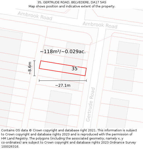35, GERTRUDE ROAD, BELVEDERE, DA17 5AS: Plot and title map