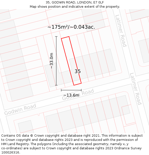 35, GODWIN ROAD, LONDON, E7 0LF: Plot and title map