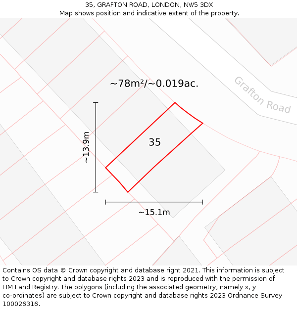 35, GRAFTON ROAD, LONDON, NW5 3DX: Plot and title map