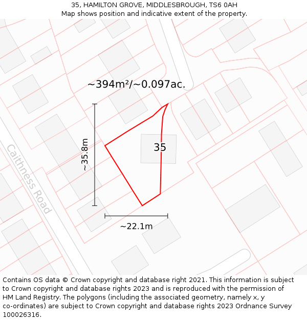 35, HAMILTON GROVE, MIDDLESBROUGH, TS6 0AH: Plot and title map