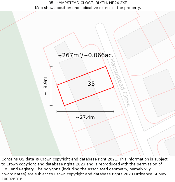 35, HAMPSTEAD CLOSE, BLYTH, NE24 3XE: Plot and title map