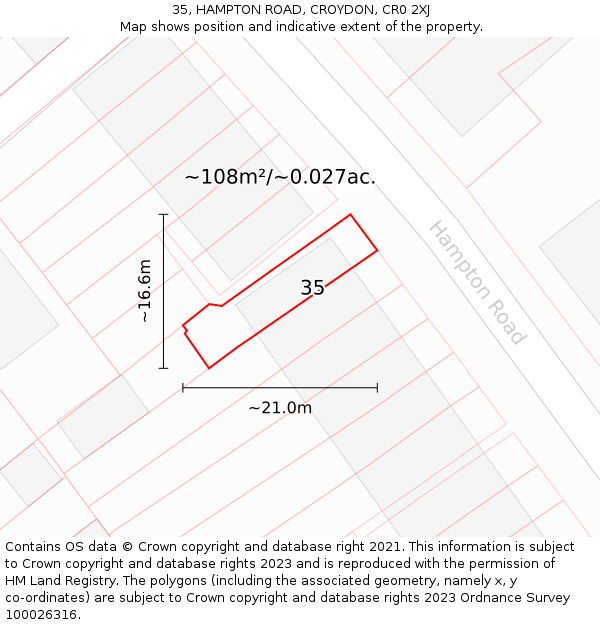 35, HAMPTON ROAD, CROYDON, CR0 2XJ: Plot and title map