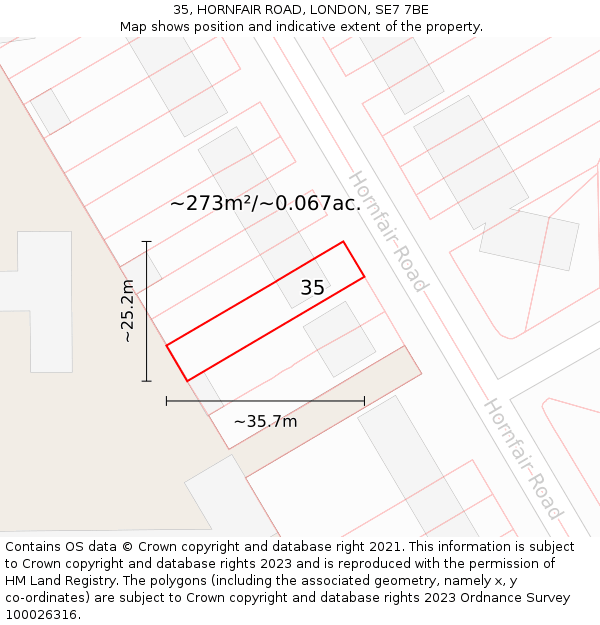 35, HORNFAIR ROAD, LONDON, SE7 7BE: Plot and title map