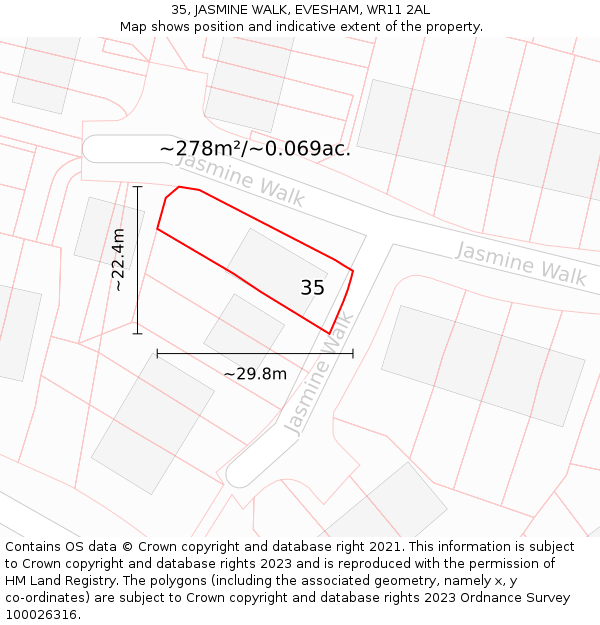 35, JASMINE WALK, EVESHAM, WR11 2AL: Plot and title map