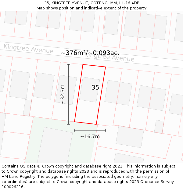 35, KINGTREE AVENUE, COTTINGHAM, HU16 4DR: Plot and title map