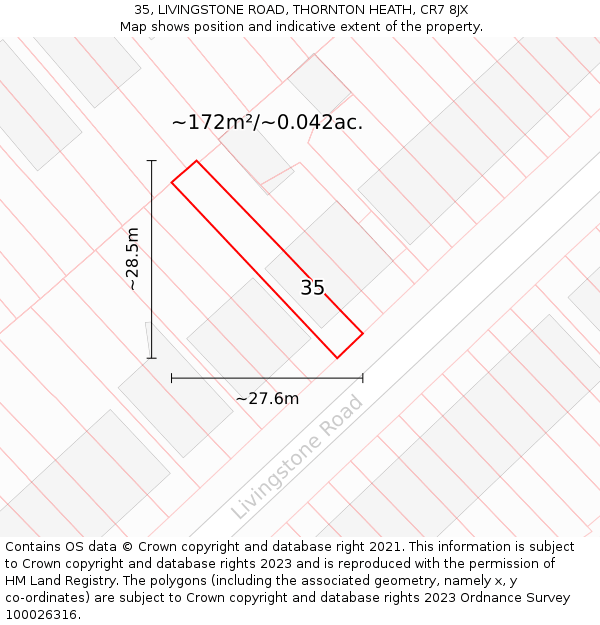 35, LIVINGSTONE ROAD, THORNTON HEATH, CR7 8JX: Plot and title map