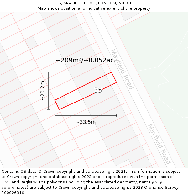 35, MAYFIELD ROAD, LONDON, N8 9LL: Plot and title map