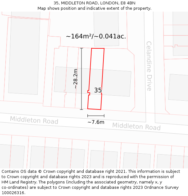 35, MIDDLETON ROAD, LONDON, E8 4BN: Plot and title map