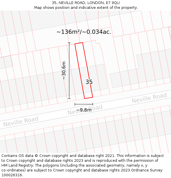 35, NEVILLE ROAD, LONDON, E7 9QU: Plot and title map