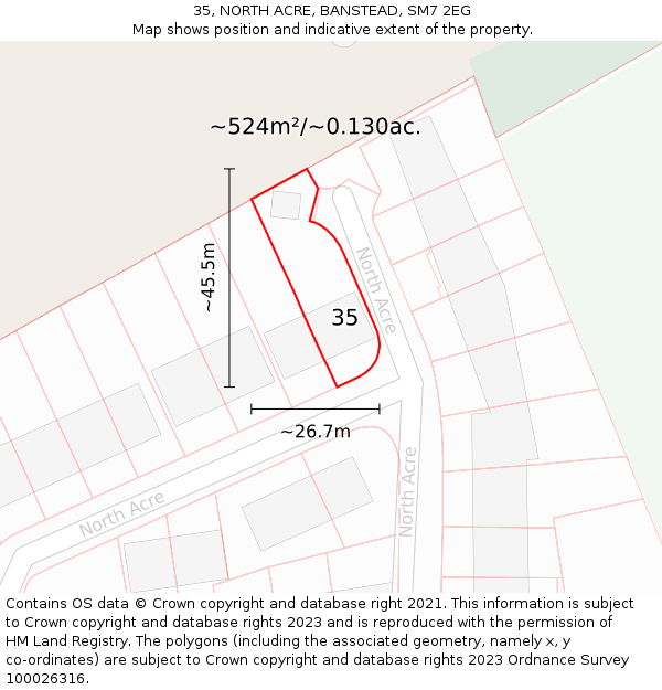35, NORTH ACRE, BANSTEAD, SM7 2EG: Plot and title map