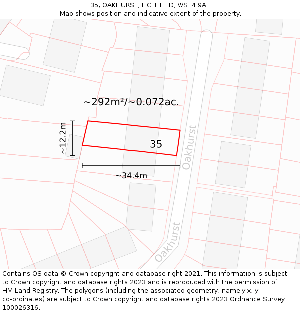 35, OAKHURST, LICHFIELD, WS14 9AL: Plot and title map