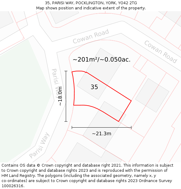 35, PARISI WAY, POCKLINGTON, YORK, YO42 2TG: Plot and title map