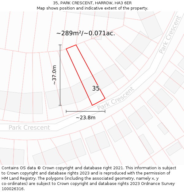 35, PARK CRESCENT, HARROW, HA3 6ER: Plot and title map
