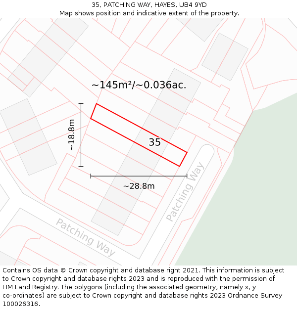 35, PATCHING WAY, HAYES, UB4 9YD: Plot and title map