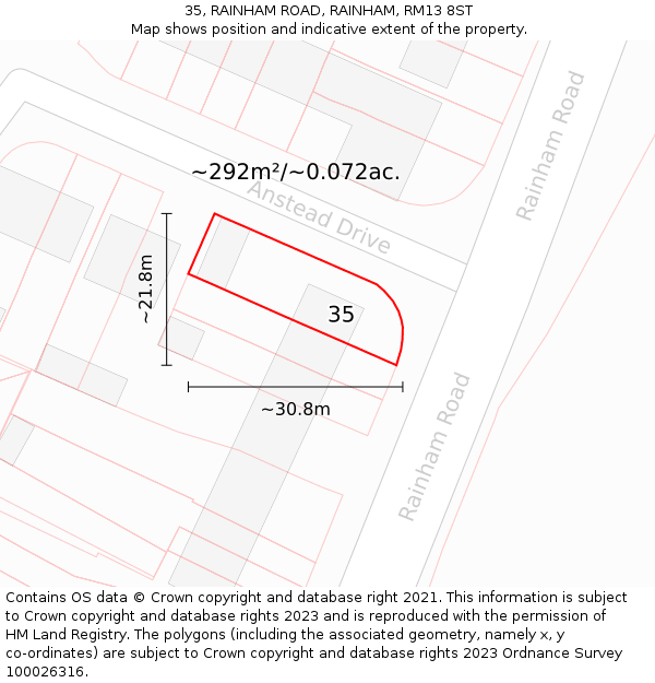 35, RAINHAM ROAD, RAINHAM, RM13 8ST: Plot and title map